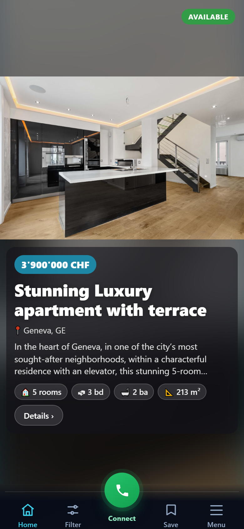 The same engine running a real-estate listings feed